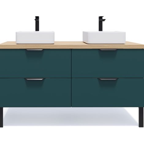 Meuble de salle de bain suspendu 2 vasques à poser 140cm 4 tiroirs Bleu - Soho (1/5)