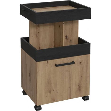 Desserte à roulettes 1 plateau 1 porte décor bois et noir - BENJI (1/5)