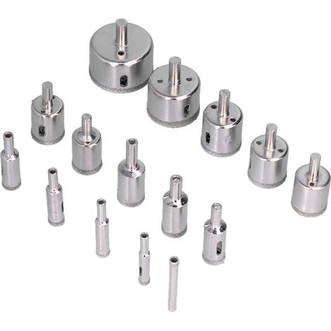 Jeu de 15 scies cloches pour marbre, 6-50 mm, en diamant, couple élevé, vitesse de perçage rapide. (1/5)