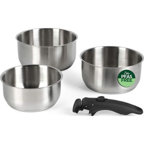 Juego de 4 cacerolas de acero inoxidable con sistema Smart Clip de Russell Hobbs RH04034 (1/3)