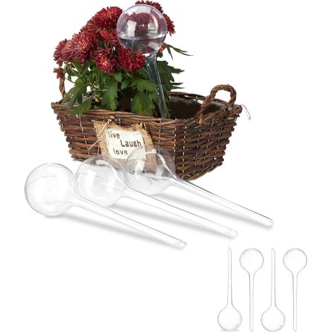 Set of 8 Relaxdays Watering Globes, Regulated Irrigation, 2 Weeks, Pot Plants, Plastic Sphere, Bulb, Clear