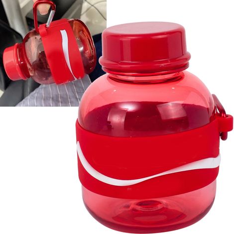 Gourde mignonne avec motif dessin animé, en polycarbonate, d'une capacité de 350 ml, réutilisable, avec mousqueton, idéale pour le sport en intérieur et en extérieur (rouge). (1/5)