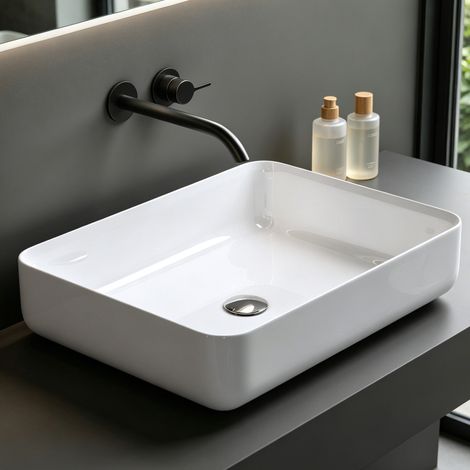 Mai & Mai Vasque à Poser Blanc Rectangulaire Lavabo Salle de Bain Évier Lave Mains sans trop-Plein Col812 (1/5)