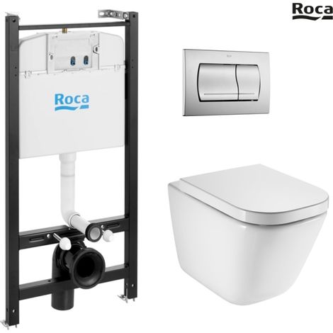Bastidor empotrado ROCA Active pack cisterna y pulsador cromo mate con inodoro suspendido ROCA The Gap Rimless (1/5)