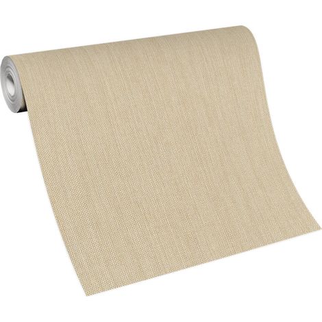 Papier peint vintage beige imitation sisal Tapisserie à motif beige style année 70 Papier peint uni rétro intissé pour salon (1/4)