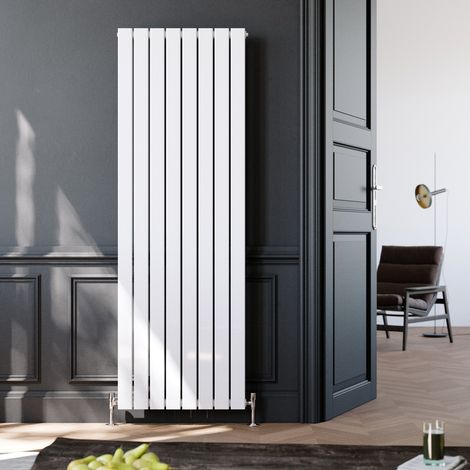 ELEGANT White Vertical Radiator 1800x608mm Single Flat Panel Radiator Designer Heater with White Thermostatic Radiator Valves (1/5)