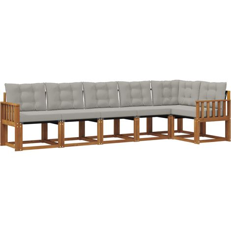 Set di divani da esterno 6 pz  Salotto da Giardino Grigio Naturale e Chiaro (1/5)