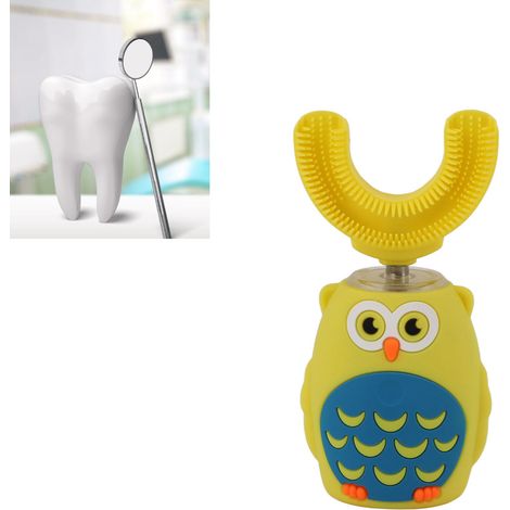 Appareil de nettoyage de dents sonique intelligent et entièrement automatique en forme de U pour enfants, rechargeable par USB, à activation vocale, jaune. (1/5)