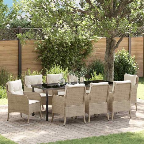 Garten Essgruppe mit Kissen 9 pcs Beige Poly-Rattan