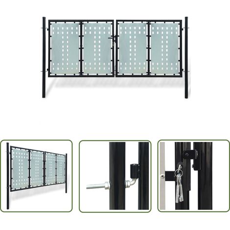 The Living Store Portail simple de clôture Noir 300x175 cm - Portail De Cloture - Portail Noir - Portail Design - Portillon Aluminium - Porte De Jardin (1/5)