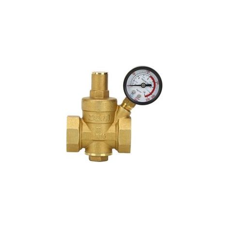 DN25 Régulateur Reducteur de Pression d\'eau Réglable, Vanne de Réduction de Pression d\'eau en Laiton + Manomètre Jauge de Pression d\'eau (1/4)