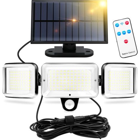 Lumiere Solaire Exterieur avec Detecteur de Mouvement, 224 LEDs Lampe, 1600 Lumens Projecteur, Spot Solaire avec Télécommande, 4 Modes Eclairage Exterieur Solaire (1 Pièce) (1/5)