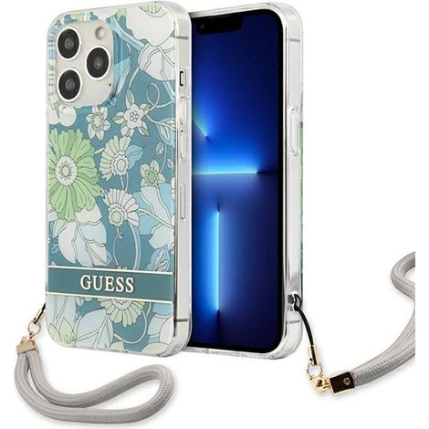 Guess GUHCP13LHFLSN iPhone 13 Pro / 13 6.1" verde/custodia rigida verde con cinturino a fiori (1/5)