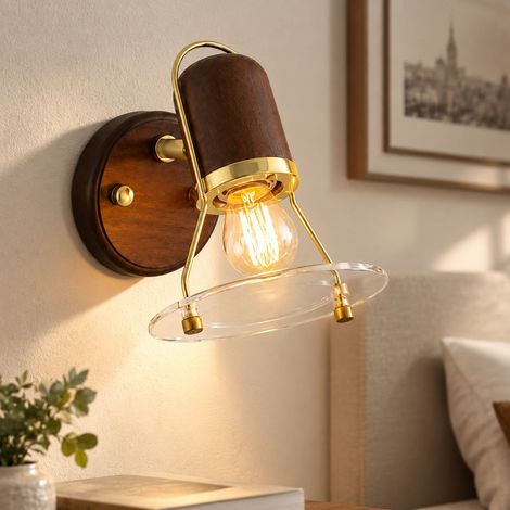 Lampe murale Vintage franco - japonaise avec finition en noyer doré, lumière chaude décoration intérieure Salon Chambre Hôtel durable (lumière chaude) (1/4)