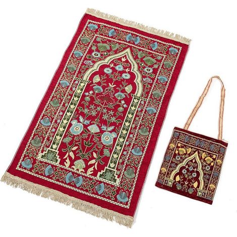 Gebetsdecke, Gebetsteppich mit Tasche, rotes Muster
