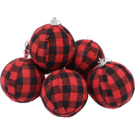 Lot de 6 boules de Noël de 70 mm (2,76 pouces) à carreaux rouges et noirs, idéales pour décorer votre sapin ou pour le Nouvel An. (1/5)