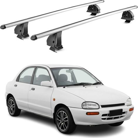 OMAC Barres de toit transversales en aluminium pour Mazda 121 1996-2002 5Portes – TÜV / DIN 75302:2019 – Antivol inclus – Charge max 75 kg – 2 barres – Gris (1/4)