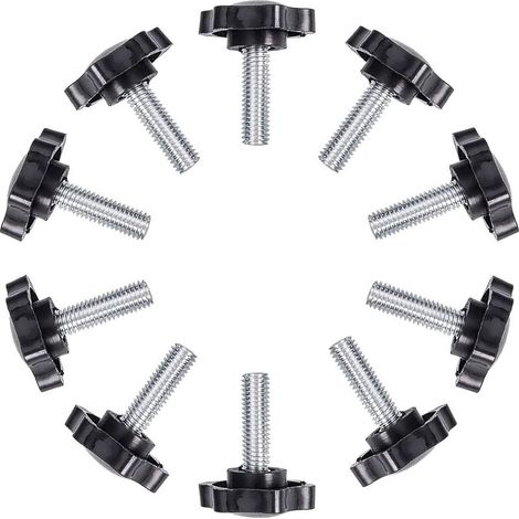 Vis à oreilles, Lot de 10 vis moletées filetées à tête étoile en plastique durable, boutons de poignée en fer, vis de serrage pour loquet de machines, M6x25mm- (1/5)