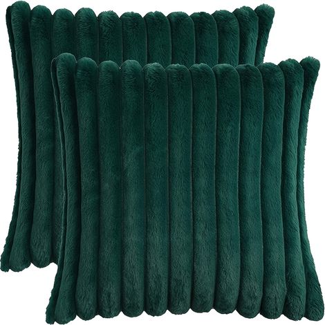 Lot de 2 housses de coussin décoratives de Noël de style vintage, en fausse fourrure à rayures, avec fermeture éclair, lavables en machine, tissu poly (1/5)