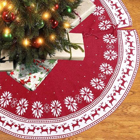 Jupe sapin Noël couvre-pied 122 cm 48 pouces tricotée flocon wapiti style B (1/5)