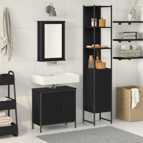 Badezimmermöbel-Set mit Regal 3 pcs Schwarz Holzwerkstoff