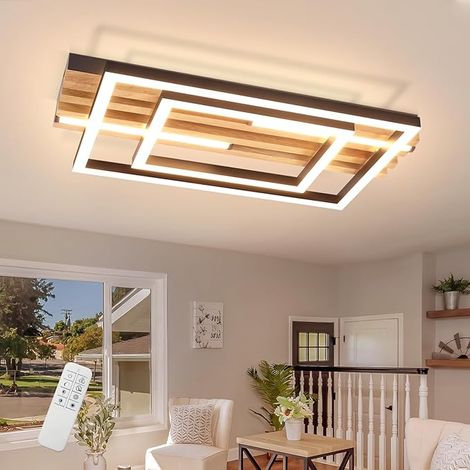 GBLY LED Deckenleuchte Holz Dimmbar 34W 38CM Eckig Modern Metall Geometrisch Fernbedienung Memory Funktion Schlafzimmer Wohnzimmer Küche Esszimmer Büro