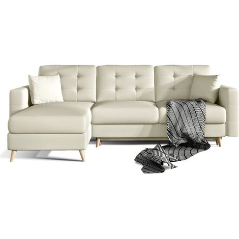 Ecksofa mit Schlaffunktion HASGARD 3-Sitzer beige 248x162 cm – mit Stauraum und Holzfüßen
