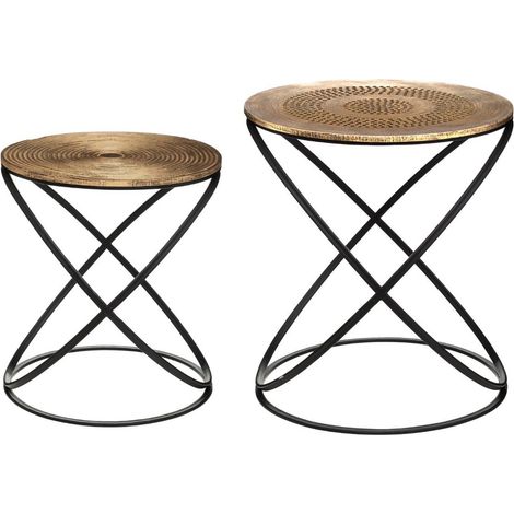 Lot de 2 tables d'appoint en bois et métal, coloris cuivre -PEGANE- (1/3)