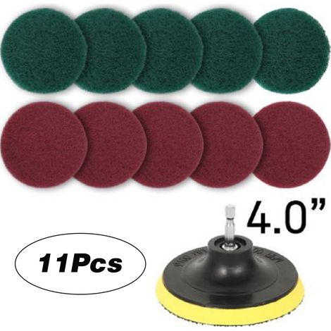 11-teiliges Reinigungsset mit 10 cm großem Klebepad und Scheuerscheiben, kompatibel mit elektrischen Bohrmaschinen, für Teppiche und Autofenster (1/2)