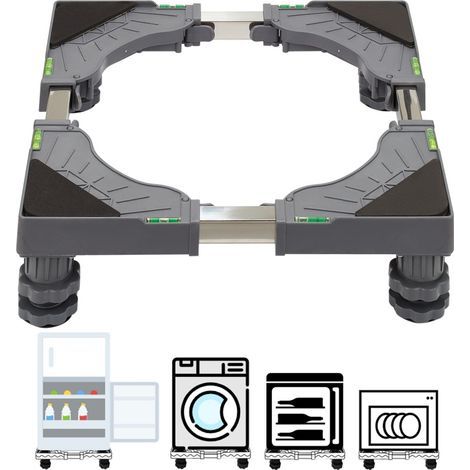 Support machine à laver 4 pieds rembourrés – Charge 180kg – Largeur réglable 40-62cm – Hauteur réglable 10-12.5cm – Support électroménager gris (1/5)