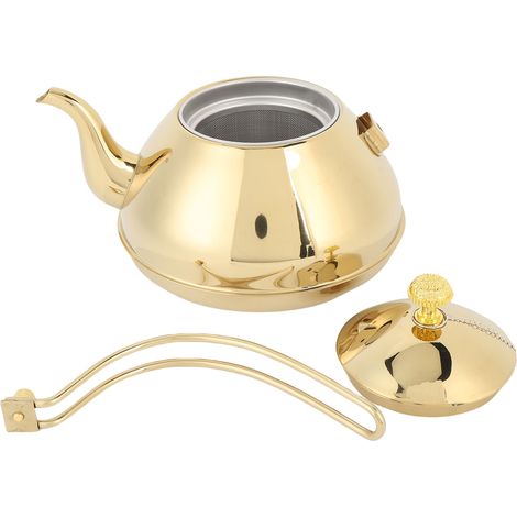 Teiera da 1,5 litri in acciaio inox color oro con filtro, ideale per ristoranti e privati. (1/5)