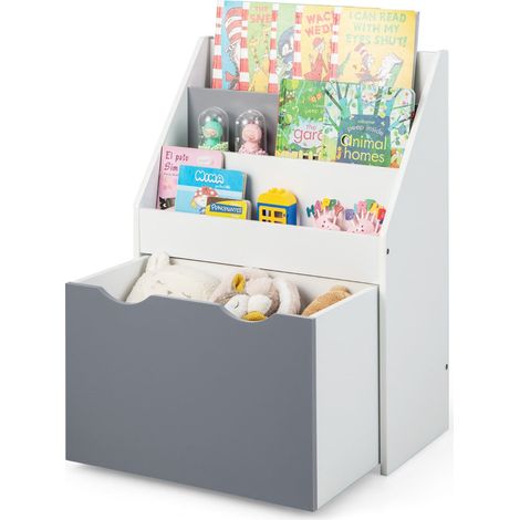 Libreria per bambini 50 x 28 x 70 cm con contenitore portagiochi su ruote pratico contenitore stile moderno MDF grigio 200015018