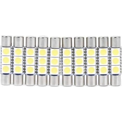 Akozon Ampoule de voiture à LED feston, 10 pièces 3-SMD 31mm 6641 ampoule à fusible LED adaptée aux lumières de miroir de courtoisie et aux lumières de pare-, blanc 6000k (1/4)