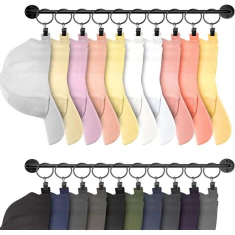 Lot de 2 Organisateur de casquettes murales pour chapeaux avec 20 crochets – cintres muraux modernes en métal noir pour porte de placard, chambre à coucher, entrée, buanderie (1/5)