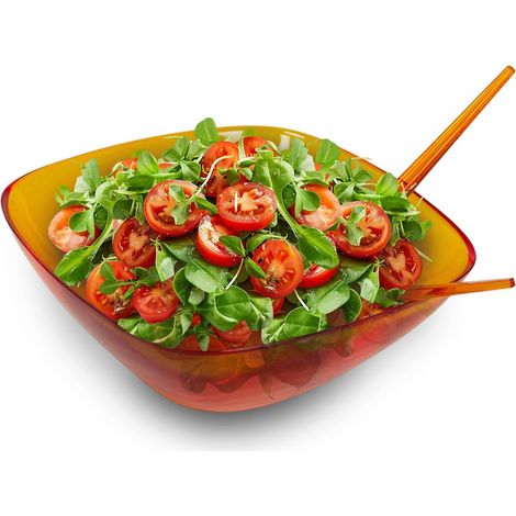 Set de rangement et couverts orange 30 cm – Idéal pour préparer et verser la salade, les légumes et les garnitures avec deux couverts confortables pour tourner les condiments – résistants (1/5)
