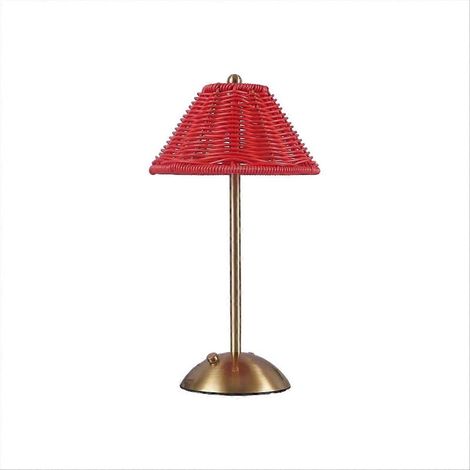 Lampe de bureau LED rechargeable en rotin, 3 couleurs changeantes, style asiatique du Sud-Est, rouge (1/5)