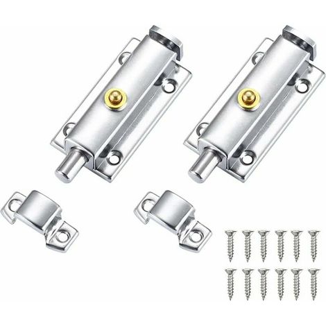 2 Pcs Verrou Porte en Acier Inox Loquets de Porte +12 Vis Loquet de Verrouillage Automatique Targette Portail Verrou de Sécurité Verrou Bouton pour Intéri Porte Placard Fenêtre Chambre, (1/5)