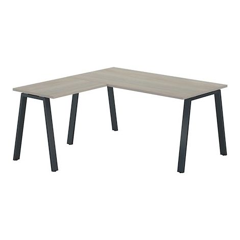 Bureau d'angle chêne gris avec retour simple L 160 x P 160 piètement métal anthracite - Arch - Maxiburo (1/2)