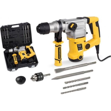 Powerplus Perceuse à Percussion Électrique POWX11721 - 4 en 1 Perceuse Filaire de 1200 W et 5 J, SDS plus, 6 Acc