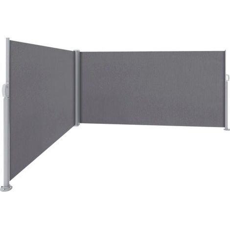 [GEBRAUCHT] B-Ware Doppel Seitenmarkise Rollo Sichtschutz Windschutz Stoff Grau Aluminium Pfosten (1/2)