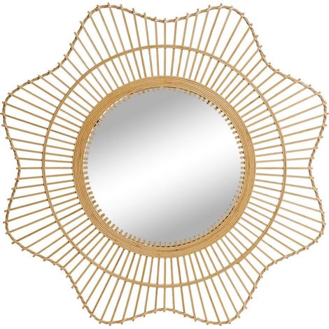 Miroir décoratif bambou naturel style scandinave élégant - Bambou naturel clair et argenté (1/4)