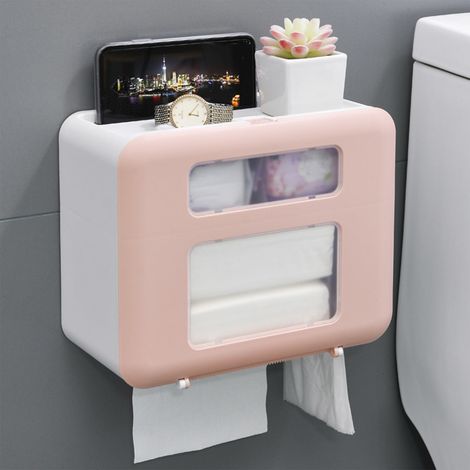 Support-Papier-Toilette-Avec-Etagere - Support-Rouleau-Papier-Hygiene-Modulaire-Imperméable-Pour-Salle-de-Bain-Cuisine-Bureau-1-Pièce (1/5)