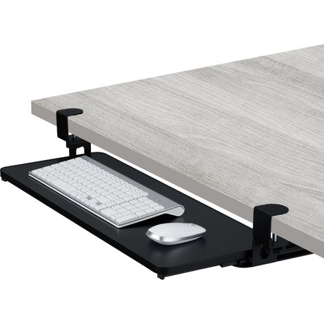 Relaxdays Keyboard Tray, 65 x 24 cm, Pull-Out, with Clamps, Ergonomic, Extender, Under Desk Drawer, Modern, Black (1/5)