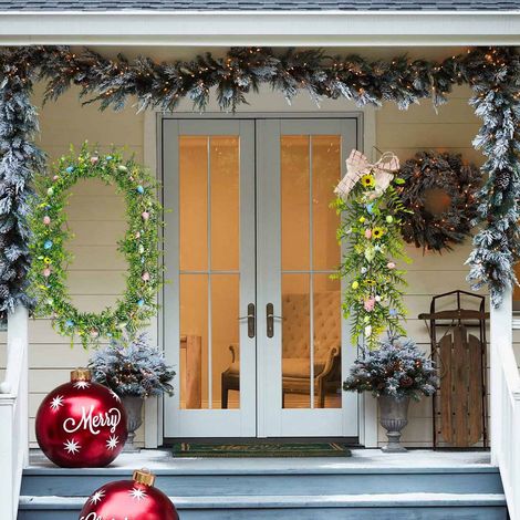 Guirlande d'œufs de Pâques artificiels en rotin, guirlande de fleurs, décoration végétale pour la maison (1/4)