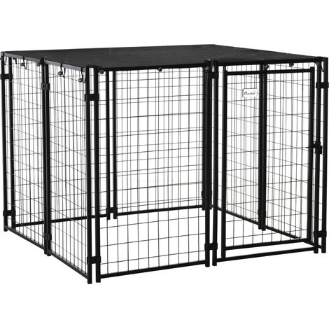 Enclos pliable pour chien avec couverture, 8 panneaux incluant porte verrouillable, 141x141x113cm, noir