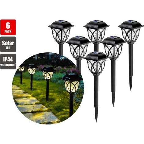 Lot de 6 lampes solaires LED pour jardin, terrasse et allée, éclairage extérieur à effet vague, étanches. (1/5)