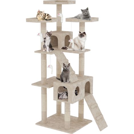 Albero per Gatto con Graffiatoio Cuccia Giocattolo Gatti Parco Giochi Tiragraffi in Sisal Naturale 170 x 49 x 49 cm (1/5)