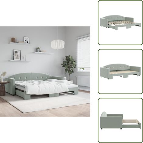 The Living Store Tagesbett Ausziehbar Hellgrau 90x200 cm Samt - Schlafsofa - Couchbett - Gästebett - Tagesbett - Ausziehbarer Betrahmen (1/5)