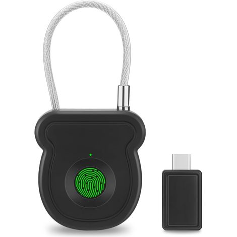 Cadenas à Empreinte Digitale, avec Chargement Type-C, Sans Clé, Clé USB Portable et Anti-vol, Code de Dépannage pour Valises, Casiers, Vélos, et Portes (1/5)