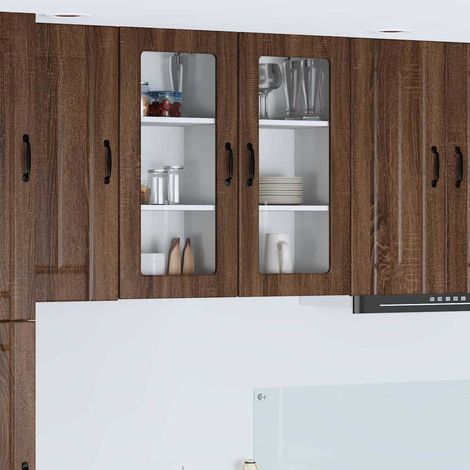 Wall Glass Cabinet LUCCA 2 pcs Brown Oak 40 x 31 x 80 cm vidaXL